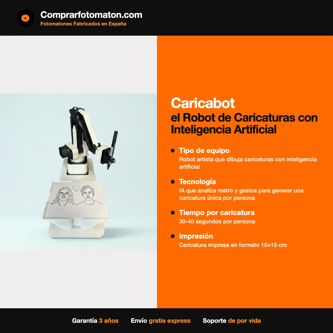 Caricabot: ficha técnica con robot artista que dibuja caricaturas con inteligencia artificial