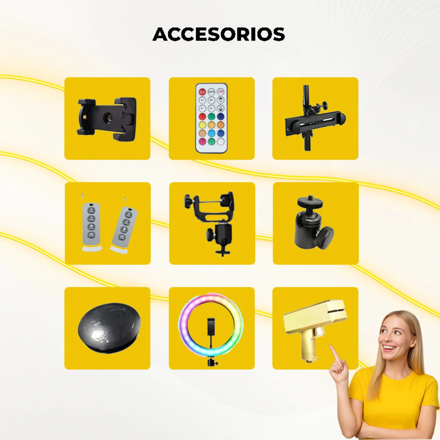 Accesorios incluidos con el fotomatón 360 espejo infinito
