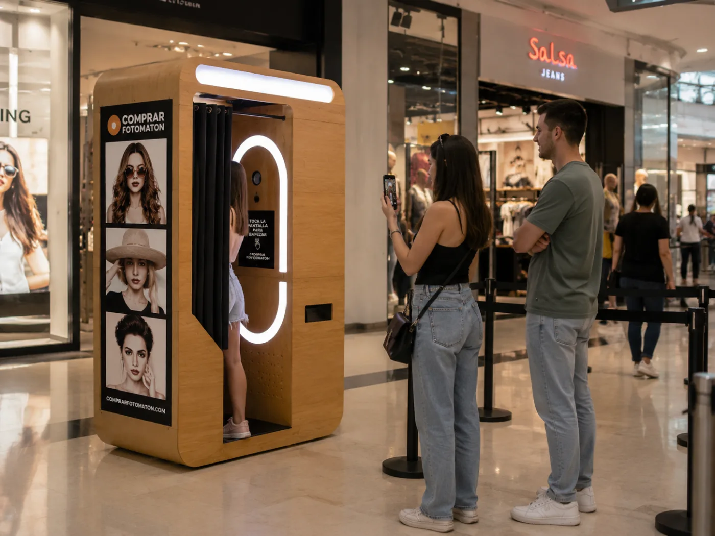 Fotomatón Vending Vintage de madera instalado en un evento premium