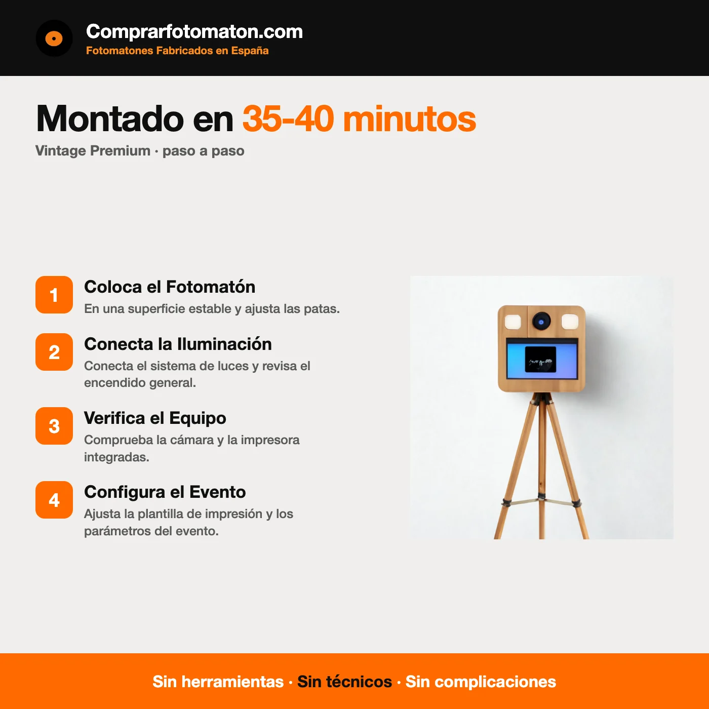 Fotomatón Vintage Premium para Bodas, Eventos y Celebraciones: montaje en 35-40 minutos en cuatro pasos, sin herramientas